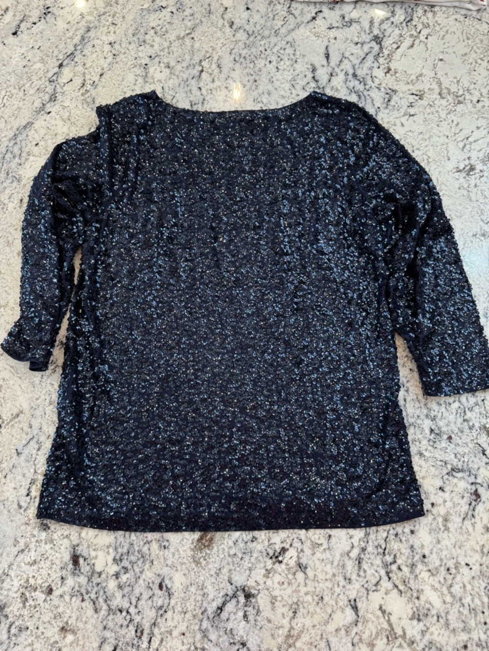 J.Crew Navy Sequin Top Medium 3/4 Sleeve Sparkly Party Holiday Blouse - Picture 10 of 10